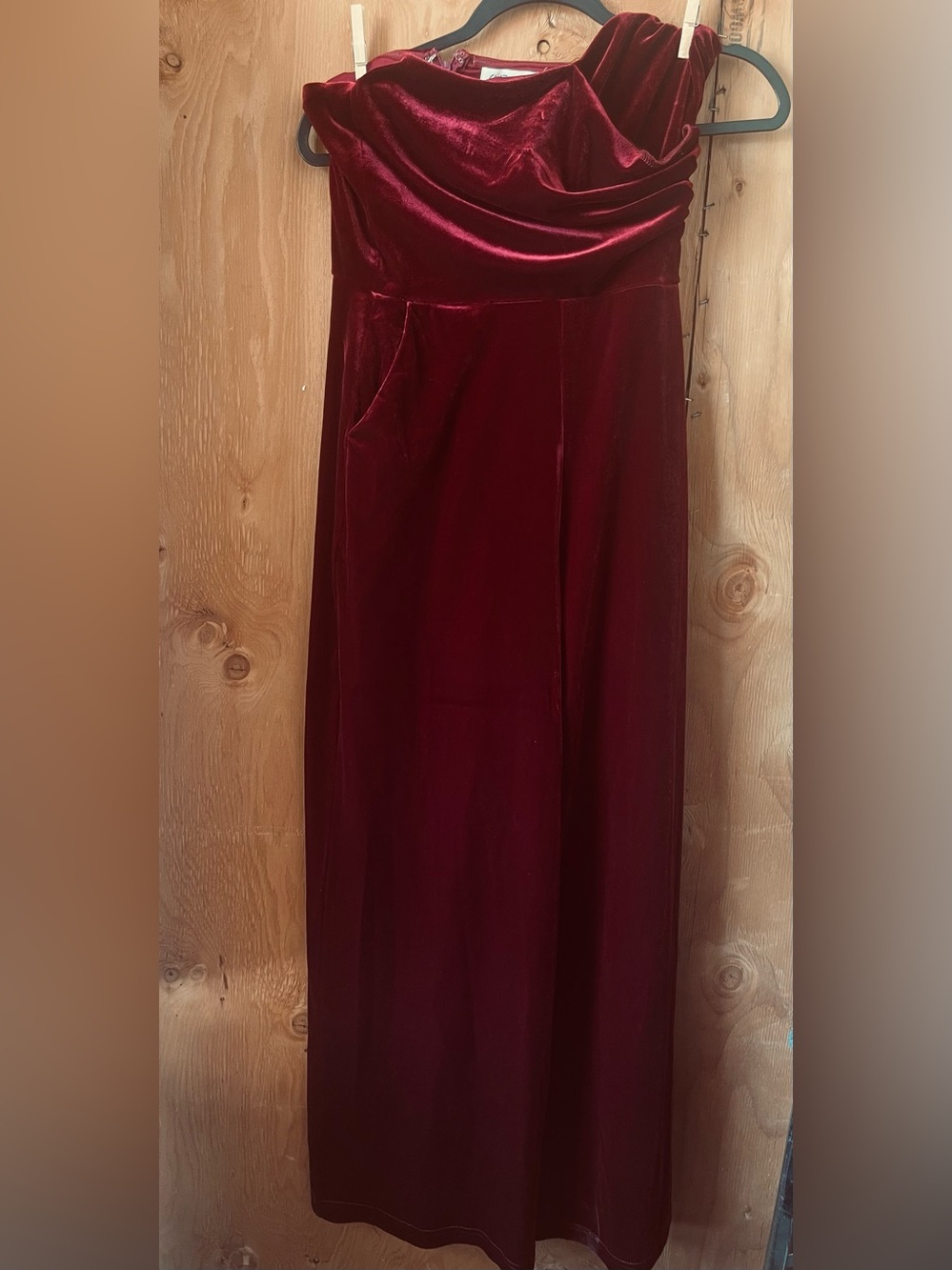 She + Sky Strapless Velvet strapless Burgundy Gown